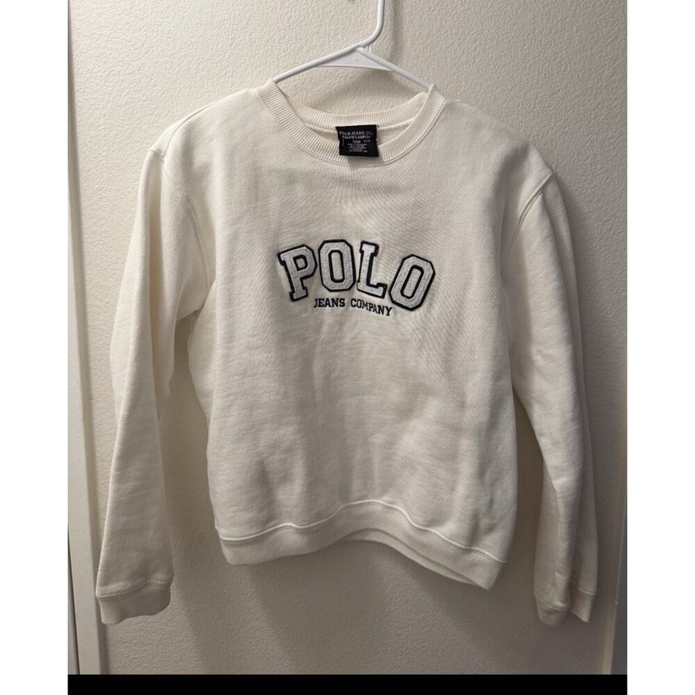 Polo Jeans Co. VTG 90’s Ralph Lauren White Logo Crewneck Fleece Sweatshirt P/S
